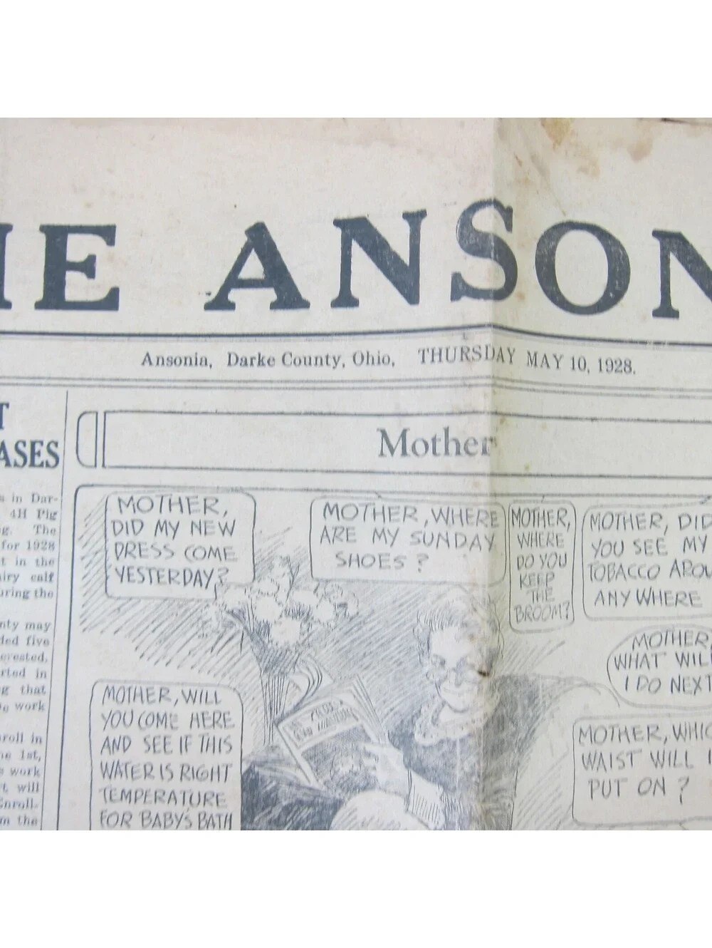 The Ansonian Newspaper Ansonia Darke County Ohio Thursday May 1928 Antique RARE